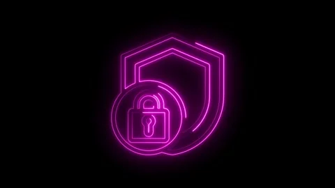 Neon pink glowing shield and lock icon animation cybersecurity protection d.. Stock Footage 346139806