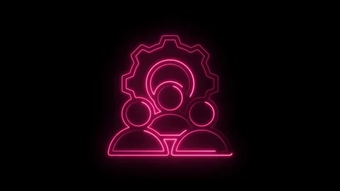 Neon pink glowing team icon with gear symbol abstract background technology Stock Footage 333961328