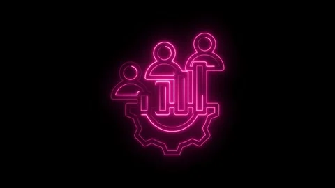 Neon pink glowing team icon with gear mechanism representing collaboration .. Stock Footage 346112285