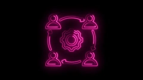 Neon pink glowing teamwork collaboration process icon with gears and circul.. Stock Footage 346112449