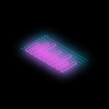 Neon pink graph bars growing on grid background Illustrazione stock
