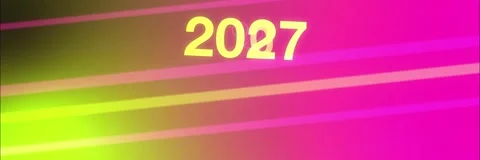 Neon pink green gradient with diagonal lines and 2027 numbers, Seamless Loop Stock Footage 341857226