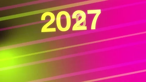 Neon pink green gradient with diagonal lines and 2027 New Year, Seamless Loop Stock Footage 341857896