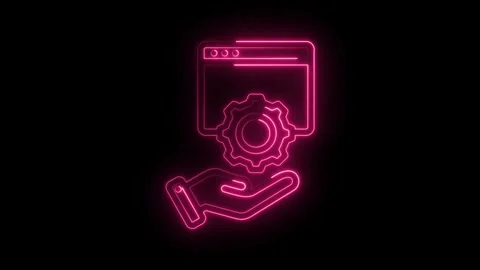 Neon pink hand holding gear in front of browser window abstract technology .. Stock Footage 346014191