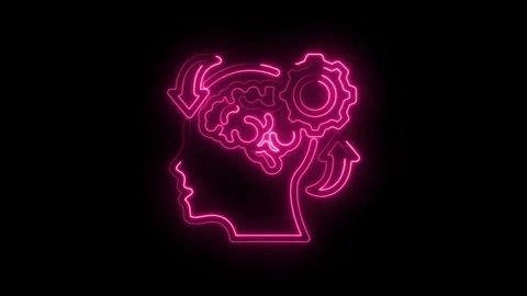 Neon Pink Human Head Brain Gears and Arrows Animation Abstract Concept of Stock Footage 333958176