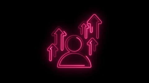 Neon pink human icon with multiple upward pointing arrows symbolizing growth Stock Footage 333955324