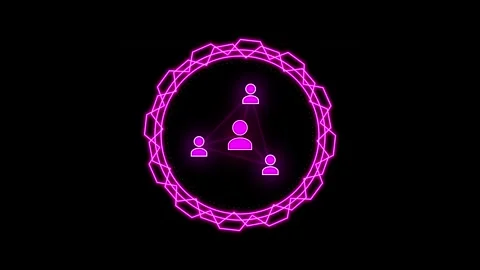Neon Pink Human Networking Icons with Glowing Cog Frame Stock Footage 344034408