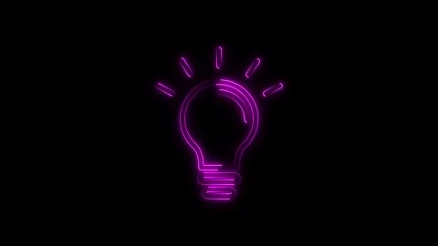 Neon pink light bulb glowing against black background symbolising bright id.. Stock Footage 345549276