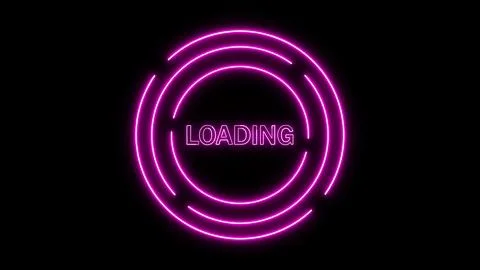 Neon pink loading text with circular progress bar on a black background. Stock Illustration