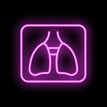 Neon pink lungs x ray glowing on black background Illustrazione stock