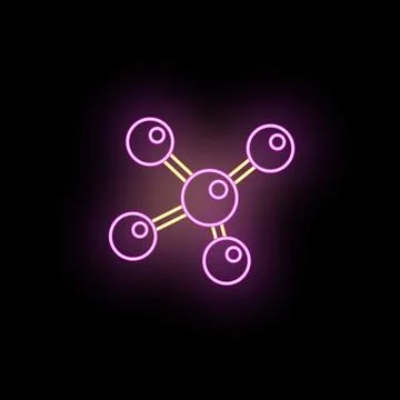 Neon pink molecule icon shining on a dark background Stock Illustration