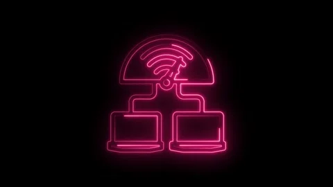 Neon Pink Network Connection Icon Two Laptops Linked Wireless Signal Broadcast Stock Footage 333961920