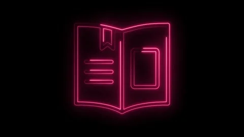 Neon pink open book animation on black background modern digital design Stock Footage 330778035