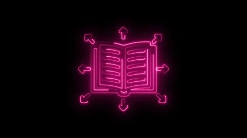 Neon pink open book with arrows radiating outwards symbolizing knowledge sharing Stock Footage 333963002
