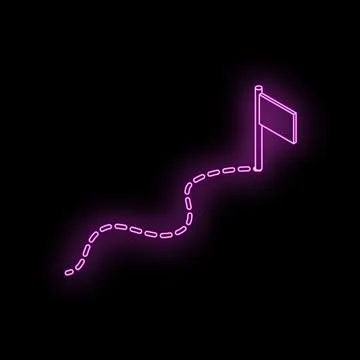 Neon pink path leading to a flag on a black background Stock Illustration