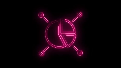 Neon pink pie chart icon with connecting lines and circles on black background Stock Footage 333969090