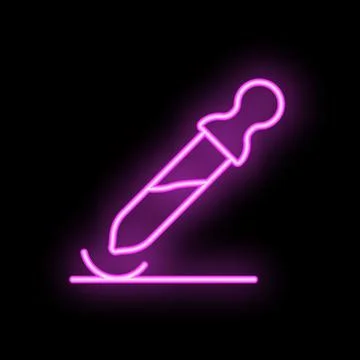 Neon pink pipette dropping liquid on surface icon Ilustração Stock