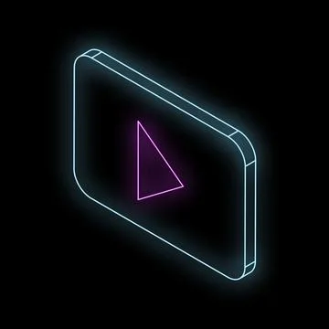 Neon pink play button glowing on blue mobile screen in dark background Illustrazione stock
