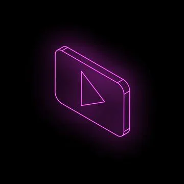 Neon pink play button glowing on dark background Stock Illustration