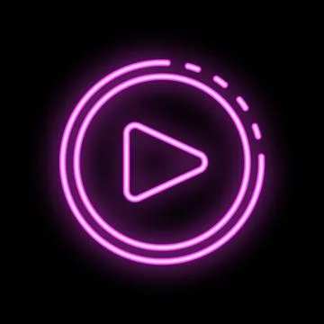 Neon pink play button glowing on black background Stock Illustration