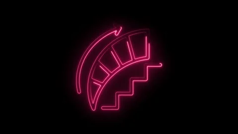 Neon pink progress bar staircase with upward arrow glowing on icon black Stock Footage 333954124