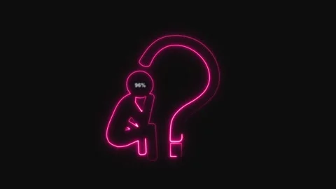 Neon pink question mark with pondering figure. Neon pink question mark outl.. Stock Footage 337021680