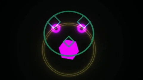 Neon pink robot face with green outline on black background. Stock Footage 337516645