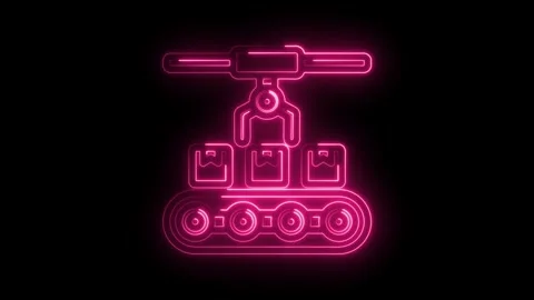 Neon pink robotic arm picking up boxes on conveyor belt automated manufactu.. Stock Footage 346009667