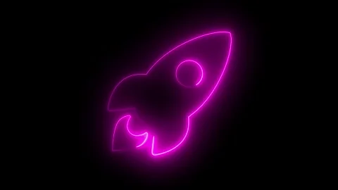 Neon pink rocket ship glowing on black background, minimalist space travel .. Stock Footage 333700630