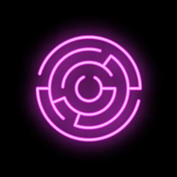 Neon pink round labyrinth glowing on black background Stock Illustration