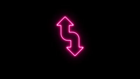 Neon pink s-shaped double arrow sign glowing on black background, for direc.. Stock Footage 346500730