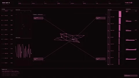 Neon Pink Tactical HUD Display featuring Spacecraft Schematic and Realtime .. Stock-Footage 334107357