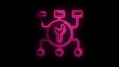 Neon pink technical support system icon for network and communication techn.. Stock Footage 314650992