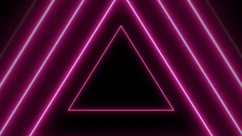 Neon pink triangle lights up a dark background with energy. Stock Footage 286407422