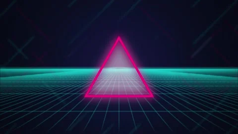 Neon pink triangle retro grid seamless loop motion background Stock Footage 345182925