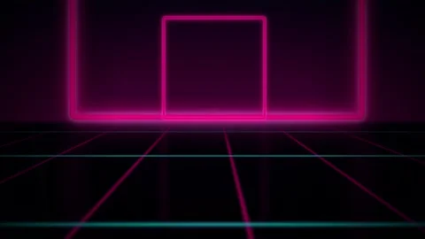 Neon pink wireframe square synthwave seamless loop motion background Stock Footage 345182885