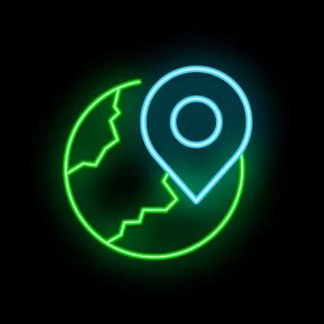 Neon pinpoint icon marking a location on planet earth Stockillustratie