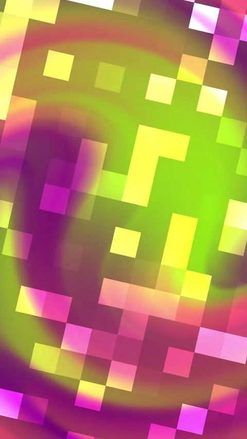 Neon Pixel Swirl Abstract Background with Magenta and Lime Squares Stock Footage 327619725