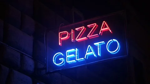 Neon Pizza Gelato Sign Stock Footage