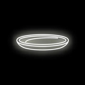 Neon plate glowing with white light on black background Stockillustratie