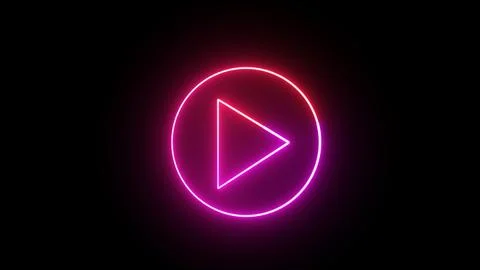 Neon play button animated blinking icon with circle. Music wiggle play butt.. Stock Illustration