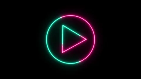 Neon play button on black background. Stockbeeldmateriaal 297952054