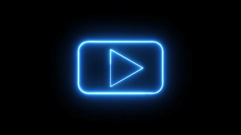 Neon play button glowing blue with pulsing light effect on dark background .. Vídeos de archivo 334910005
