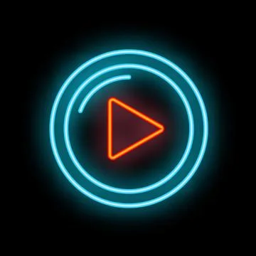 Neon play button glowing on dark background Stock Illustration