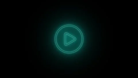 Neon play button icon glowing with cyan light pulses on dark background for.. Stock Footage 345548127