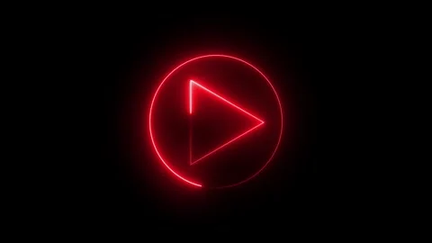 Neon play button symbol glowing in red light with circular border motion de.. Stock Footage 337805428