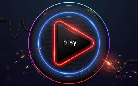 Neon play glossy button with spark effect Stock Illustration