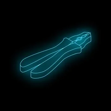 Neon pliers tool glowing on dark background Stock Illustration