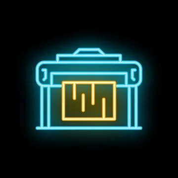 Neon plotter printing large format image on black background Illustrazione stock