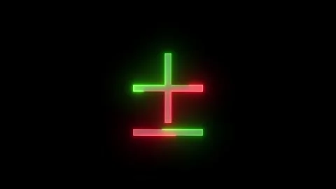 Neon plus minus icon green red color glowing animated black background Video stock 269496281
